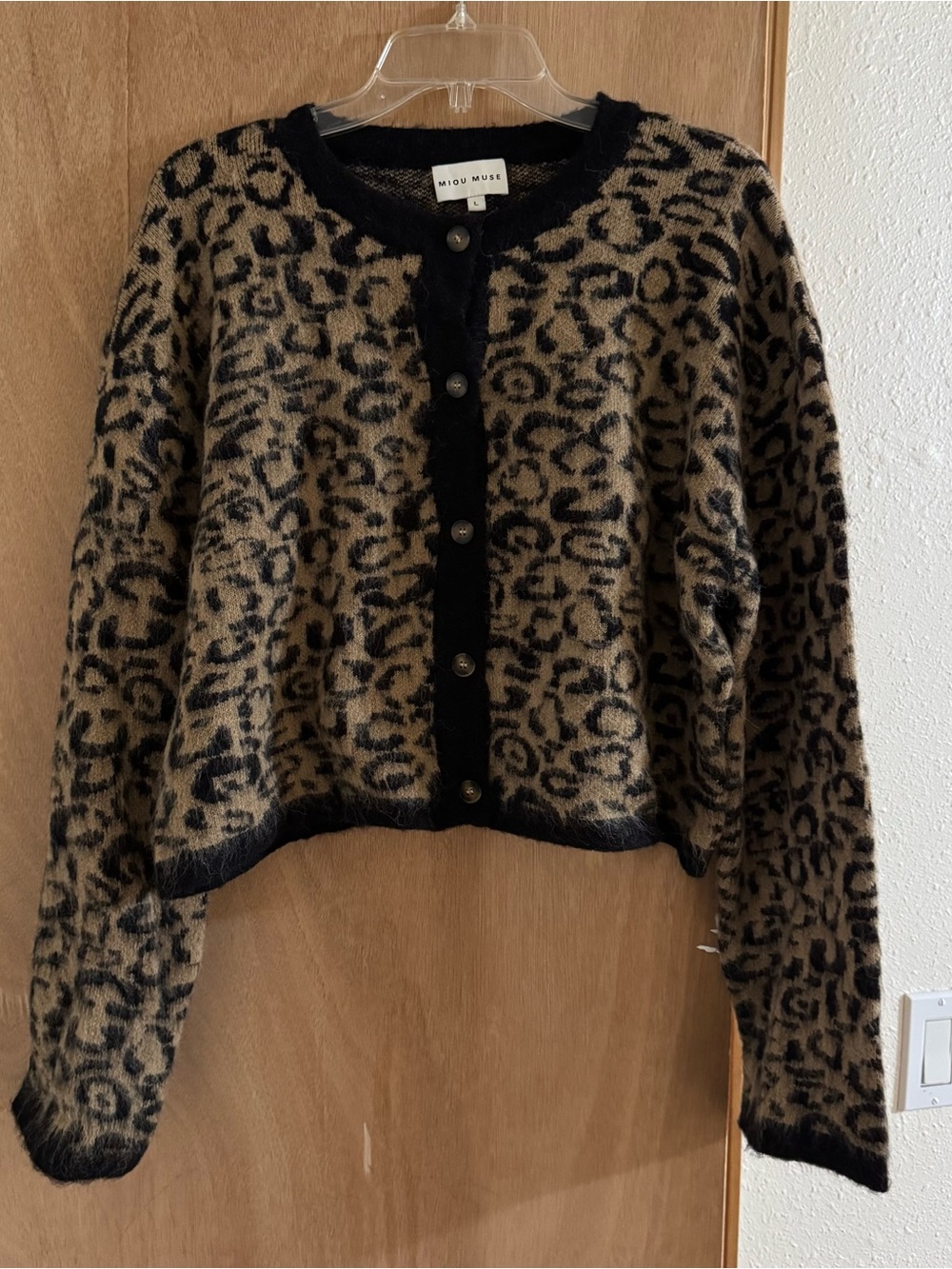 Miu Miu Leopard Print Button-Front Cardigan - Tan & Black